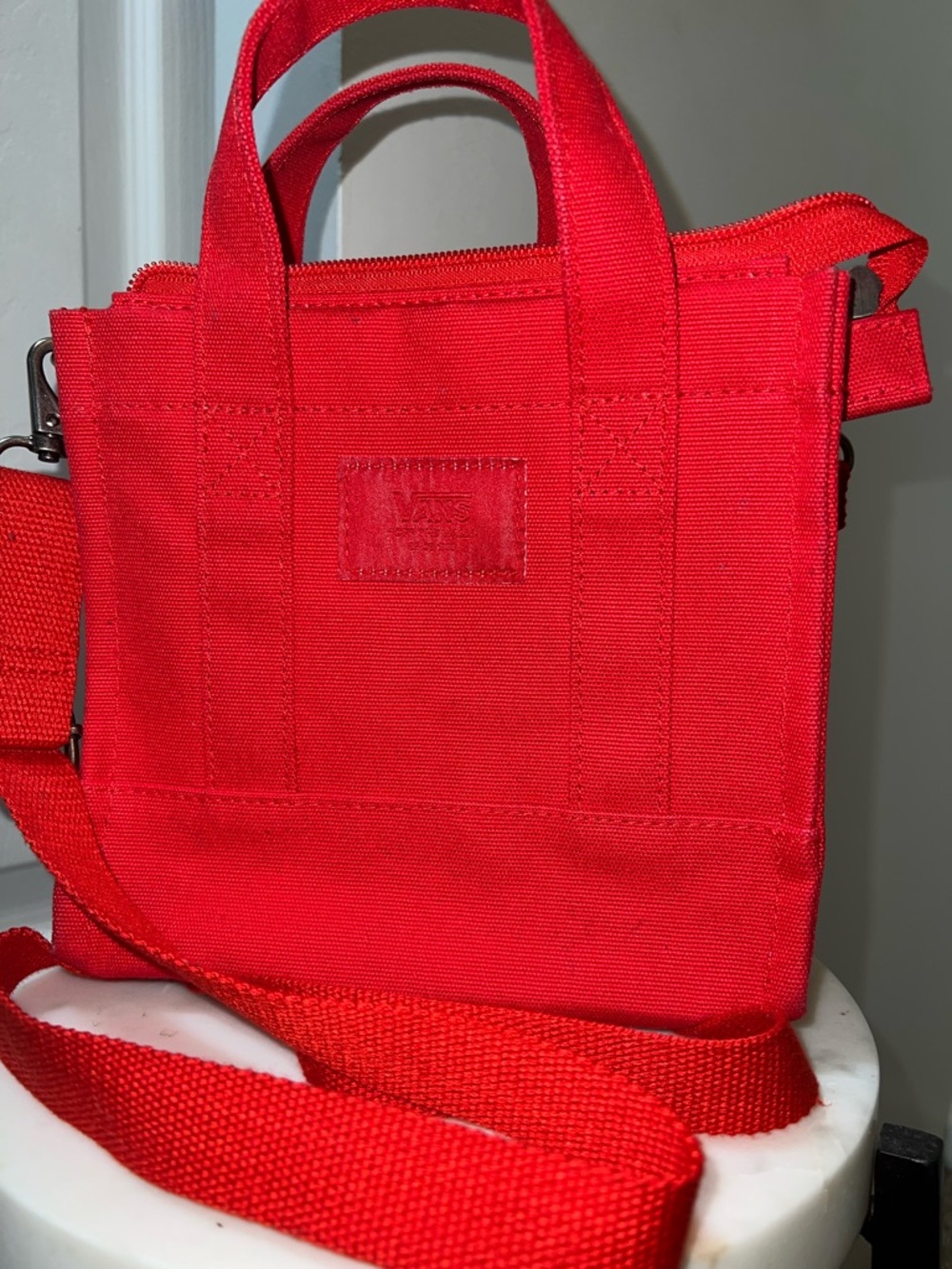 Vans Red Canvas Mini Messenger Bag with Adjustable Strap